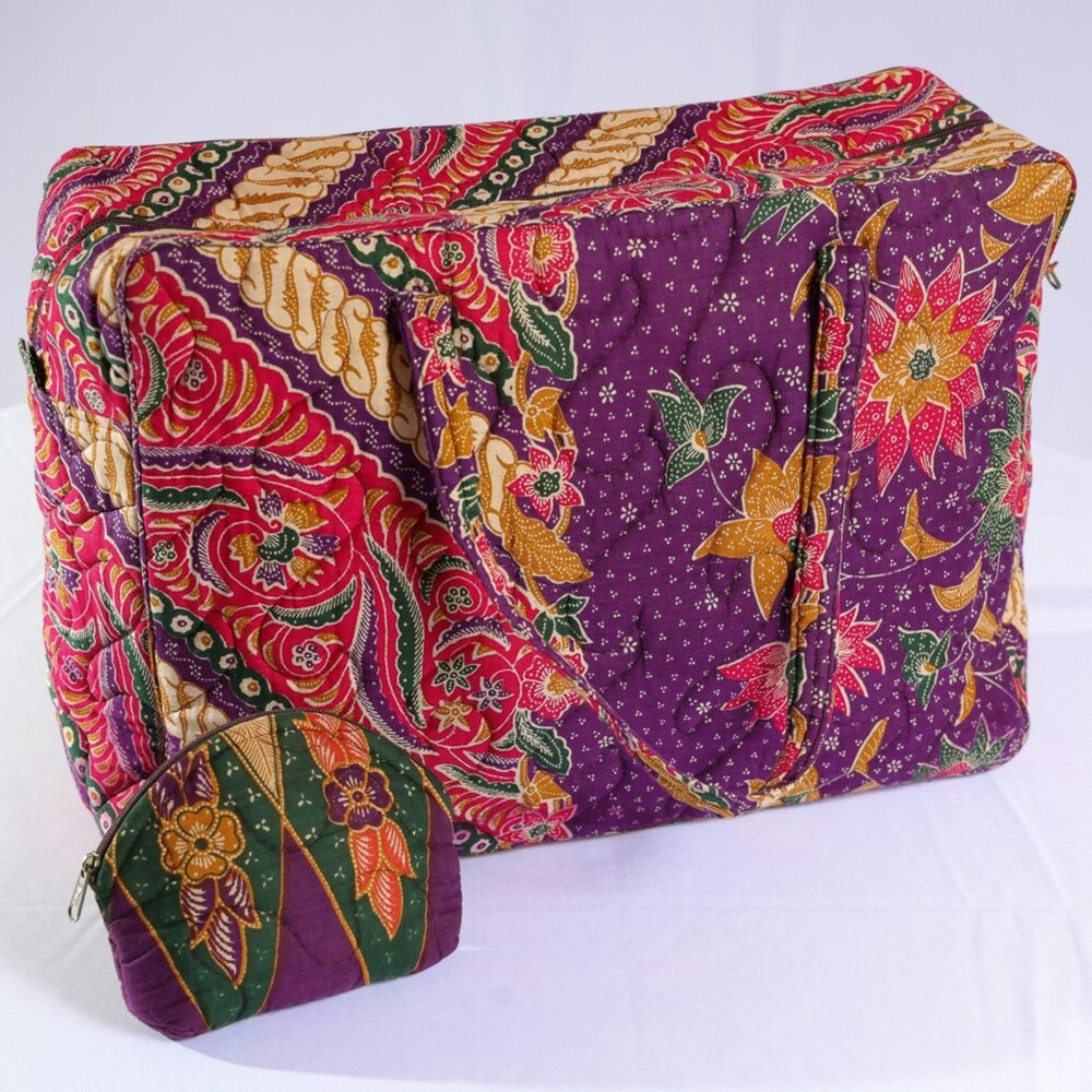 Quilted Fabric Tote Bag with Matching Pouch